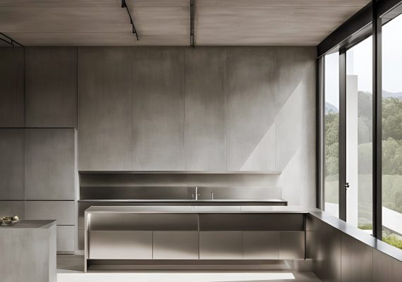 minimal interior with bruched stainless steel detail and concrete finish (1)